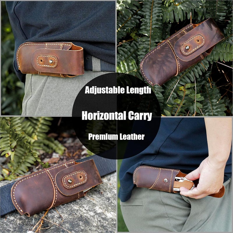 topstache Leather Pocket Knife Sheath - Belt Loop EDC Belt Organizer - Horizontal Carry Knife Holder- Multitool Sheath with Two Snap Closure for Folding Knife, Darkbrown - Image 2